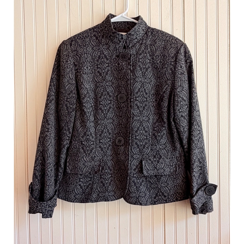 Jacquard Wool Blend Jacket Mandarin Collar Grey Damask Womens 6